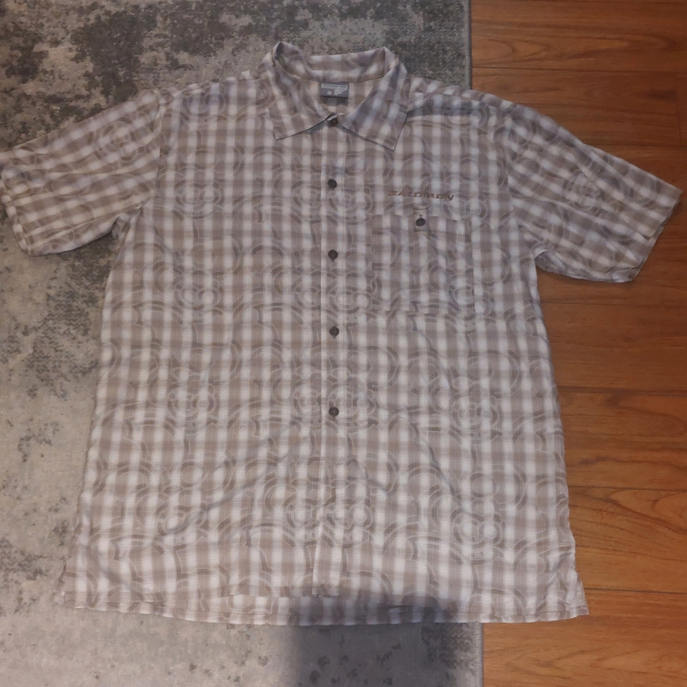 Salomon Light Brown Checkered Button-Down Shirt